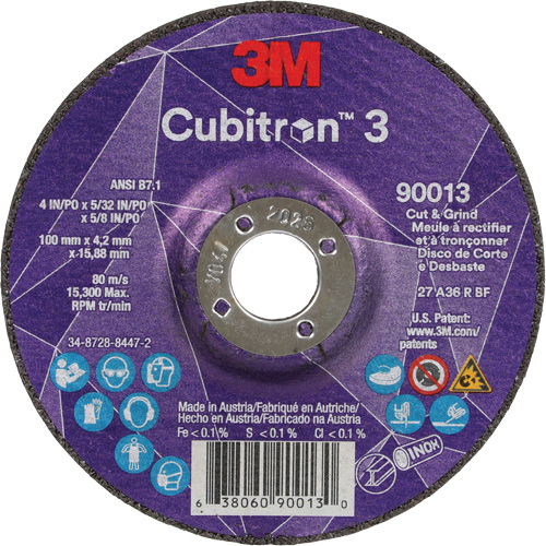 Meule &agrave; tronçonner Cubitron 3, 4" x 39/250", Arbre de 5/8", Type 27, Grain de 36, C&eacute;ramique Haskins Industrial Inc.