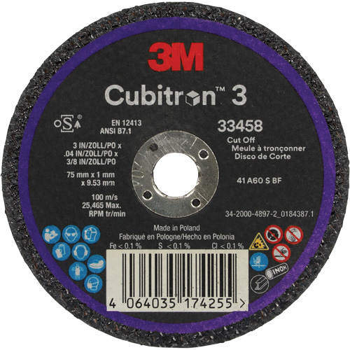 Cubitron 3 Cut-Off Wheel, 3" x 0.039", 3/8" Arbor, Ceramic Haskins Industrial Inc.