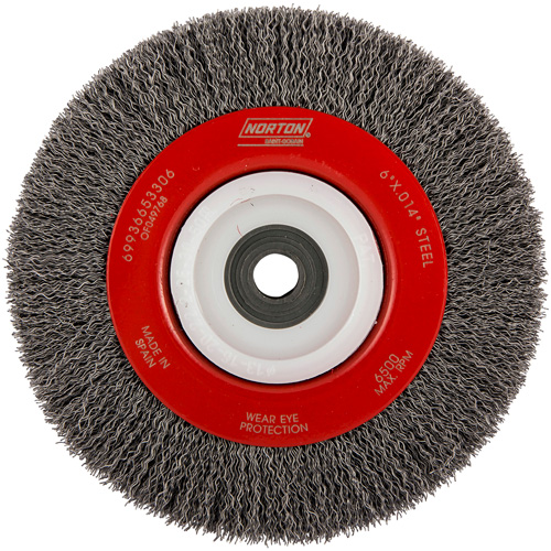 Crimped Bench Wheel, 6" Dia., 0.014" Fill, 1/2"-2 Arbor Haskins Industrial Inc.