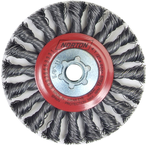 Full Cable Twist Wire Wheel, 4" Dia., 0.02" Fill, 5/8"-11 Arbor, Steel Haskins Industrial Inc.