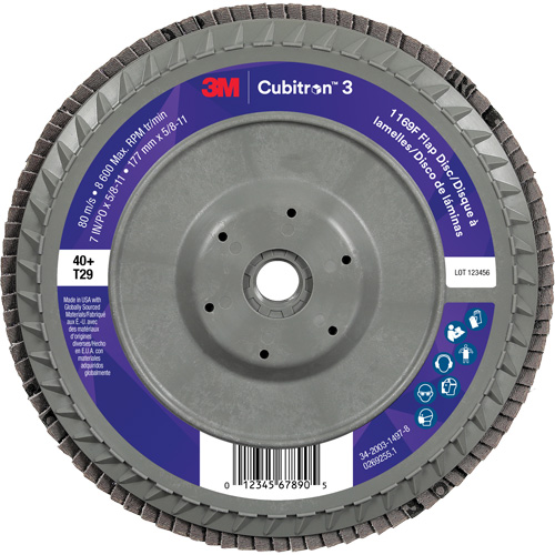 Disque &agrave; lamelles conique 1169F Cubitron 3 &agrave; changement rapide, 7" x 5/8"-11, Type T29, Grain 40+, C&eacute;ramique Haskins Industrial Inc.