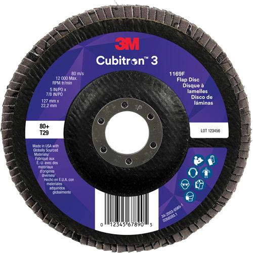 Disque &agrave; lamelles conique 1169F Cubitron 3, 5" x 7/8", Type T29, Grain 80+, C&eacute;ramique Haskins Industrial Inc.