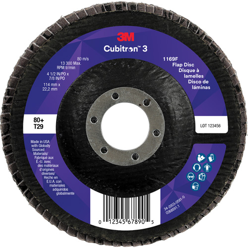 Disque &agrave; lamelles conique 1169F Cubitron 3, 4-1/2" x 7/8", Type T29, Grain 80+, C&eacute;ramique Haskins Industrial Inc.