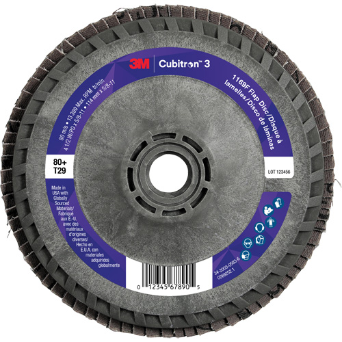 Cubitron 3 Conical  Flap Disc with Quick Change 1169F, 4-1/2" x 5/8"-11, Type T29, 80+ Grit, Ceramic Haskins Industrial Inc.