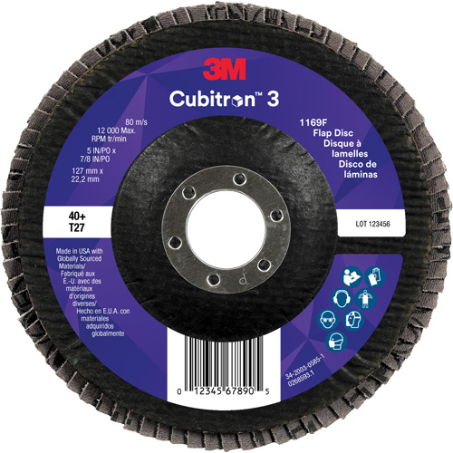 Disque &agrave; lamelles plate 1169F Cubitron 3, 5" x 7/8", Type T27, Grain 40+, C&eacute;ramique Haskins Industrial Inc.