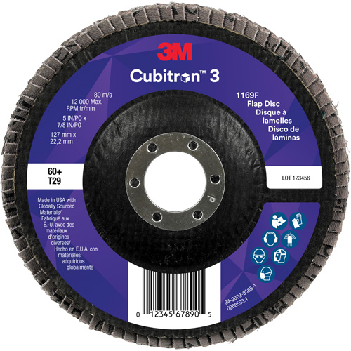 Disque &agrave; lamelles conique 1169F Cubitron 3, 5" x 7/8", Type T29, Grain 60+, C&eacute;ramique Haskins Industrial Inc.