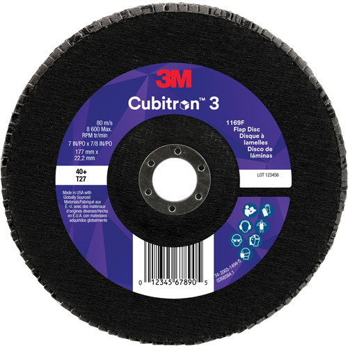 Disque &agrave; lamelles plate 1169F Cubitron 3, 7" x 7/8", Type T27, Grain 40+, C&eacute;ramique Haskins Industrial Inc.