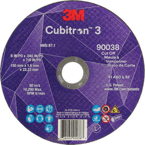 Meule &agrave; tronçonner Cubitron GRN 60+ 3, 6" x 0,045", Arbre de 7/8", Type T1, C&eacute;ramique, 10 200 Tr/min Haskins Industrial Inc.