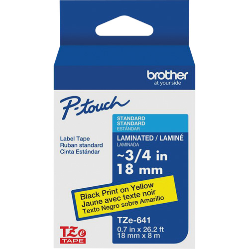 Tape Cartridge for P-touch&reg; Labeling System, 18 mm x 8 m, Black on Yellow Haskins Industrial Inc.