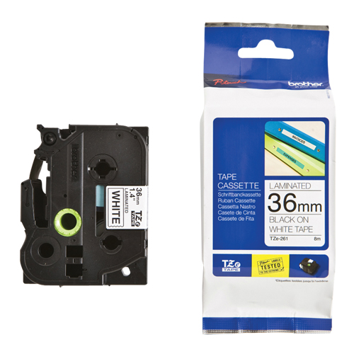 Tape Cartridge for P-touch&reg; Labeling System, 36 mm x 26-1/4', Black on White Haskins Industrial Inc.