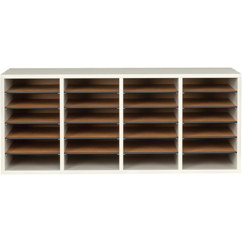 Adjustable Compartment Literature Organizer, Stationary, 24 Slots, Wood, 39-1/4" W x 11-3/4" D x 16-1/4" H Haskins Industrial Inc.
