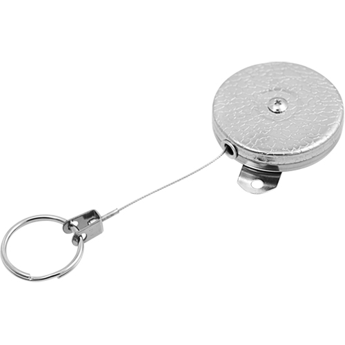 Self Retracting Key Chains, Chrome, 48" Cable, Mounting Bracket Attachment Haskins Industrial Inc.
