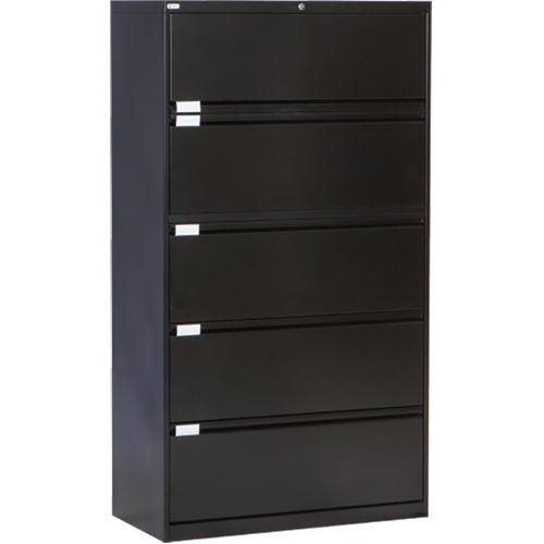 Lateral Filing Cabinet, Steel, 5 Drawers, 36" W x 18" D x 65-1/2" H, Black Haskins Industrial Inc.