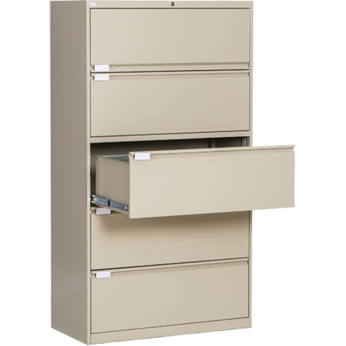 Lateral Filing Cabinet, Steel, 5 Drawers, 36" W x 18" D x 65-1/2" H, Beige Haskins Industrial Inc.