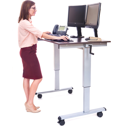 Adjustable Stand-Up Workstations, Stand-Alone Desk, 48-1/2" H x 48" W x 32-1/2" D, Walnut Haskins Industrial Inc.