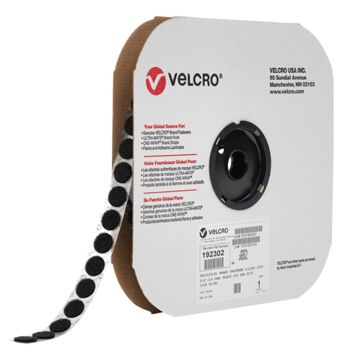 Velcoin&reg; Fastener, Hook, 3/4" Dia., Adhesive, Black Haskins Industrial Inc.