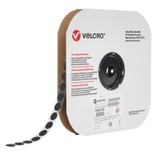 Velcoin&reg; Fastener, Loop, 3/4" Dia., Adhesive, Black Haskins Industrial Inc.