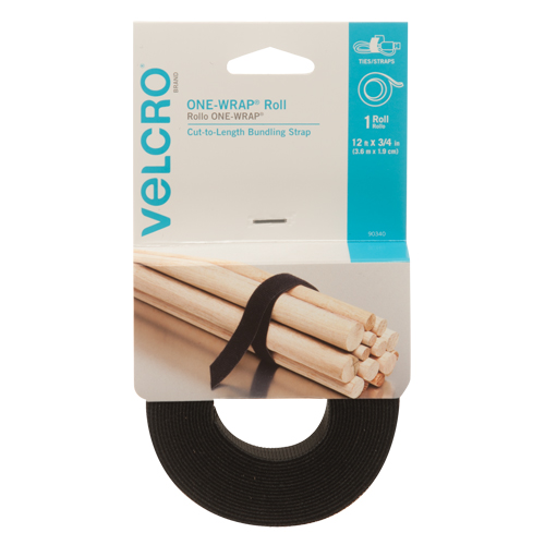 One-Wrap&reg; Fastener Tape, Hook & Loop, 12' x 3/4", Self-Grip, Black Haskins Industrial Inc.