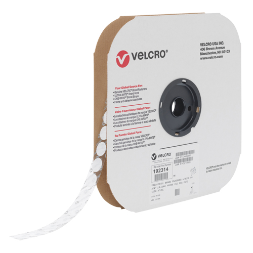 Velcoin&reg; Fastener, Hook, 3/4" Dia., Adhesive, White Haskins Industrial Inc.