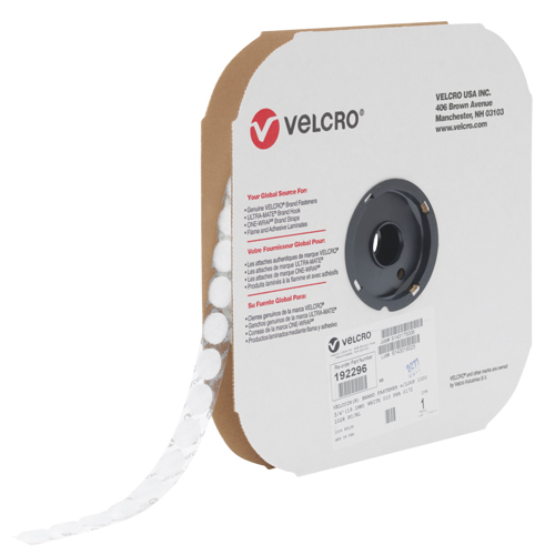Velcoin&reg; Fastener, Loop, 3/4" Dia., Adhesive, White Haskins Industrial Inc.