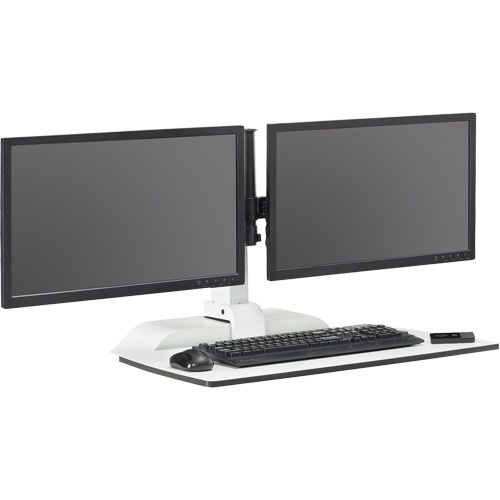 Soar Sit/Stand Electric Desk with Dual Monitor Arm, Desktop Unit, 37-1/4" H x 27-3/4" W x 22" D, White Haskins Industrial Inc.