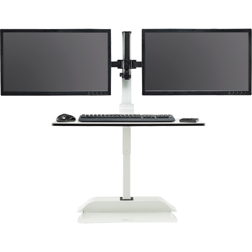 Soar Sit/Stand Electric Desk with Dual Monitor Arm, Desktop Unit, 37-1/4" H x 27-3/4" W x 22" D, White Haskins Industrial Inc.