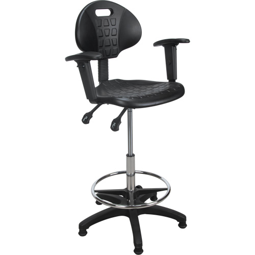 Tabouret ergonomique robuste avec accoudoirs r&eacute;glables, Stationnaire, Ajustable, 39" - 48", Polyur&eacute;thane Si&egrave;ge, Noir Haskins Industrial Inc.