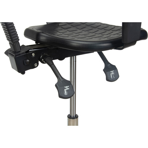 Tabouret ergonomique robuste avec accoudoirs r&eacute;glables, Stationnaire, Ajustable, 39" - 48", Polyur&eacute;thane Si&egrave;ge, Noir Haskins Industrial Inc.