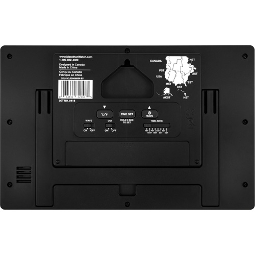 Self-Setting & Self-Adjusting Wall Clock with Stand, Digital, Battery Operated, Black Haskins Industrial Inc.