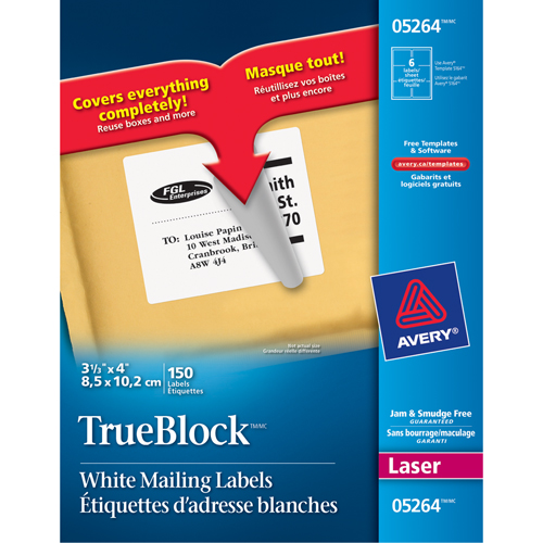 &eacute;tiquettes d'exp&eacute;dition au laser TrueBlock, 3-1/3" la x 4" la x Blanc Haskins Industrial Inc.
