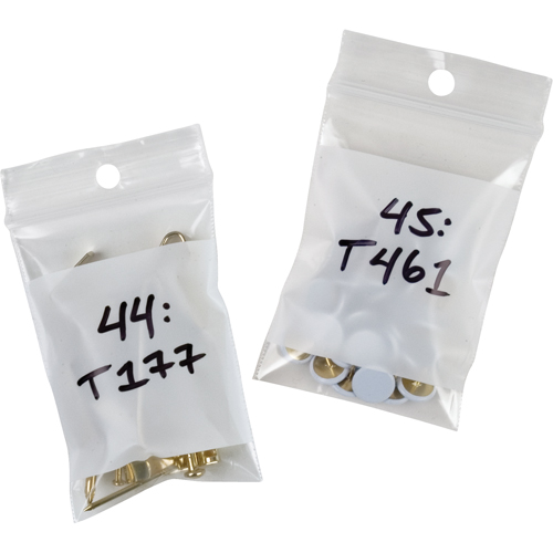 Sacs en poly avec espace inscriptible blanc, Refermable, 3" x 2", 2 mils Haskins Industrial Inc.