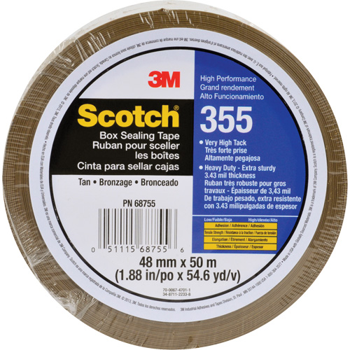 Scotch&reg; 355 Box Sealing Tape, Hot Melt Adhesive, 3.4 mils, 48 mm (1-22/25") x 50 m (164') Haskins Industrial Inc.