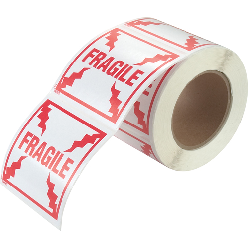 &eacute;tiquettes pour traitement sp&eacute;cial Fragile, 4" lo x 4" la, Rouge/blanc Haskins Industrial Inc.