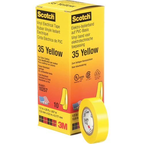 Scotch&reg; 35 Colour Coded Tape, 12.7 mm (1/2") x 6.1 m (20'), Yellow, 7 mils Haskins Industrial Inc.