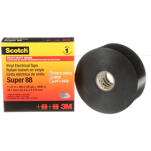 Ruban isolant en vinyle Super 88 Scotch, 38 mm (1-1/2") x 33 m (108'), Noir, 8,5 mils Haskins Industrial Inc.