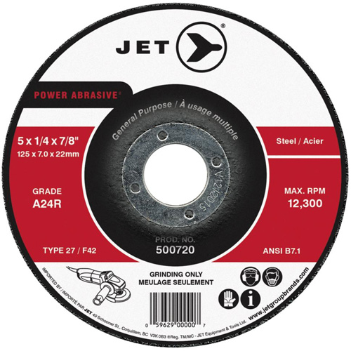 Meule abrasive motoris&eacute;e A24R, 4-1/2" x 1/4", Arbre 7/8", Type 27 Haskins Industrial Inc.