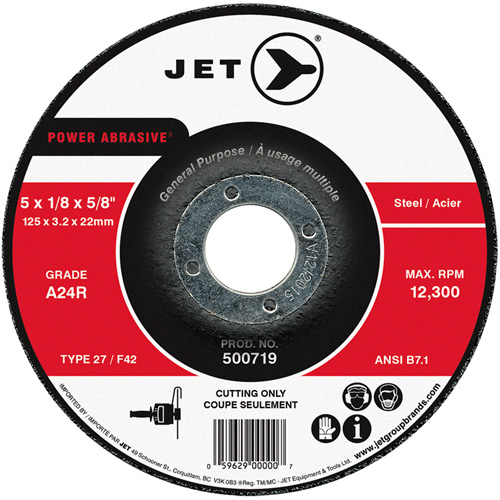 Disque abrasif de tronçonnage, 5" x 1/8", Arbre de 7/8", Type 27, 12 300 Tr/min Haskins Industrial Inc.