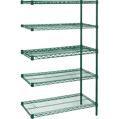 Heavy-Duty Green Epoxy Finish Wire Shelving, Add-On Kit, 5 Tiers, 30" W x 74" H x 14" D Haskins Industrial Inc.