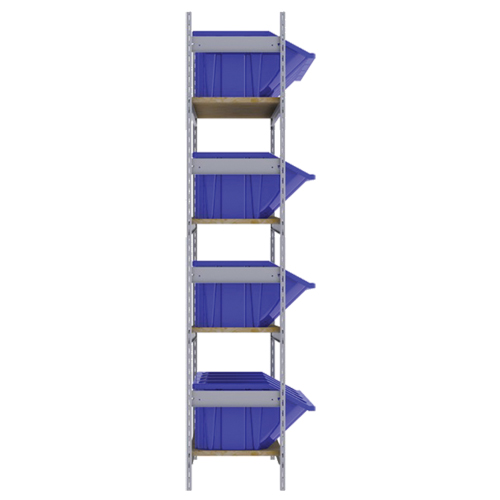 Wide Span Shelving with Jumbo Plastic Bins, Steel, Boltless, 800 lbs. Capacity, 66" W x 72" H x 18" D Haskins Industrial Inc.
