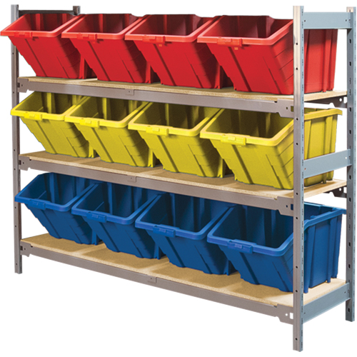 Wide Span Shelving with Jumbo Plastic Bins, Steel, Boltless, 800 lbs. Capacity, 66" W x 60" H x 18" D Haskins Industrial Inc.