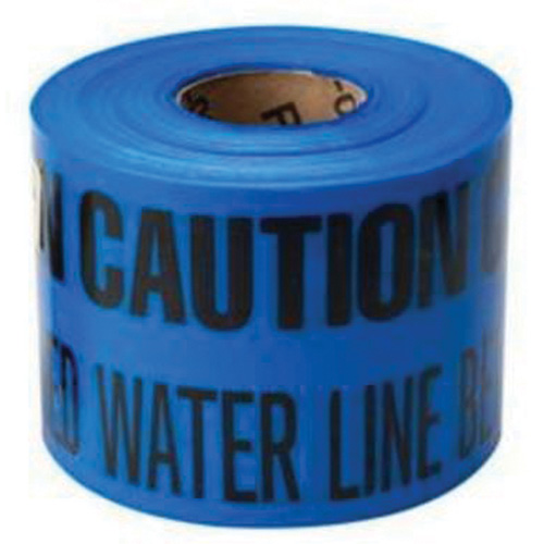 Ruban d'avertissement de danger souterrain Buried Water Line Identoline, 6" la x 1000' lo, Noir sur bleu Haskins Industrial Inc.