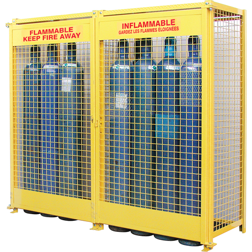 Gas Cylinder Cabinets, 20 Cylinder Capacity, 88" W x 30" D x 74" H, Yellow Haskins Industrial Inc.
