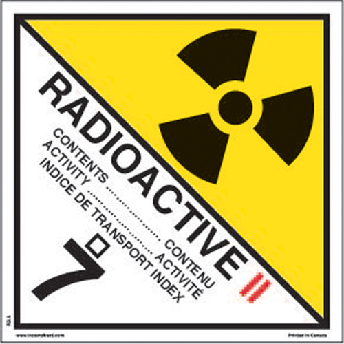 &eacute;tiquettes d'exp&eacute;dition TMD, Classe 7, Radioactif II, Vinyle Haskins Industrial Inc.