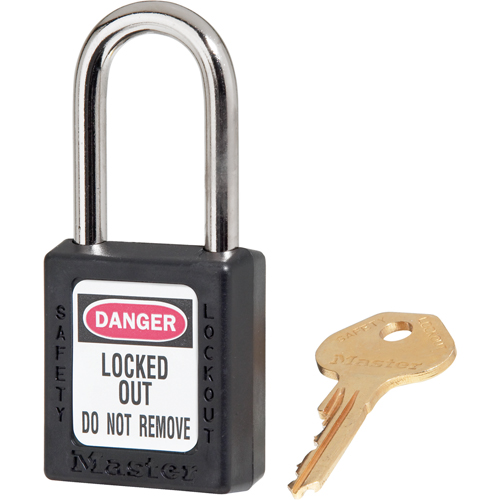 410 Zenex Safety Padlock, Black, Keyed Different, Thermoplastic, 1-1/2" Width Haskins Industrial Inc.