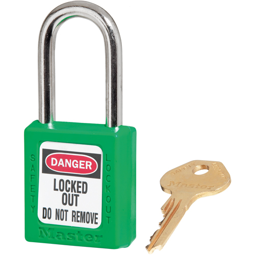 410 Zenex Safety Padlock, Green, Keyed Different, Thermoplastic, 1-1/2" Width Haskins Industrial Inc.