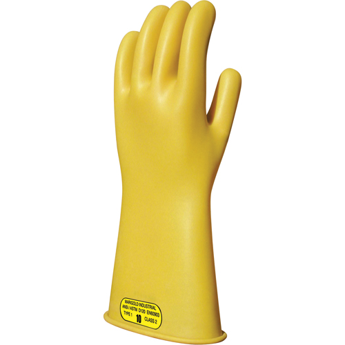 Yellow Natural Rubber Insulating Gloves, ASTM Class 2, Size 8, 14" L Haskins Industrial Inc.