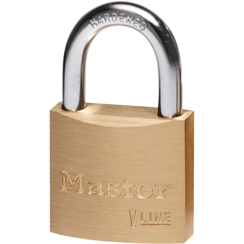 V-Line Padlock, Keyed Different, Brass Coating, 1-1/2" Width Haskins Industrial Inc.