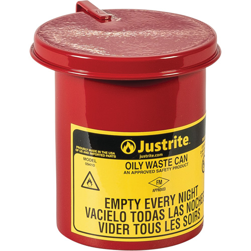 Mini bidons pour d&eacute;chets huileux pour dessus d'&eacute;tabli, Homologu&eacute; FM, 0,45 gal. US, Rouge Haskins Industrial Inc.