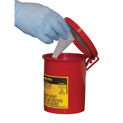 Mini bidons pour d&eacute;chets huileux pour dessus d'&eacute;tabli, Homologu&eacute; FM, 0,45 gal. US, Rouge Haskins Industrial Inc.