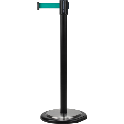 Free-Standing Crowd Control Barrier, Steel, 35" H, Green Tape, 7' Tape Length Haskins Industrial Inc.